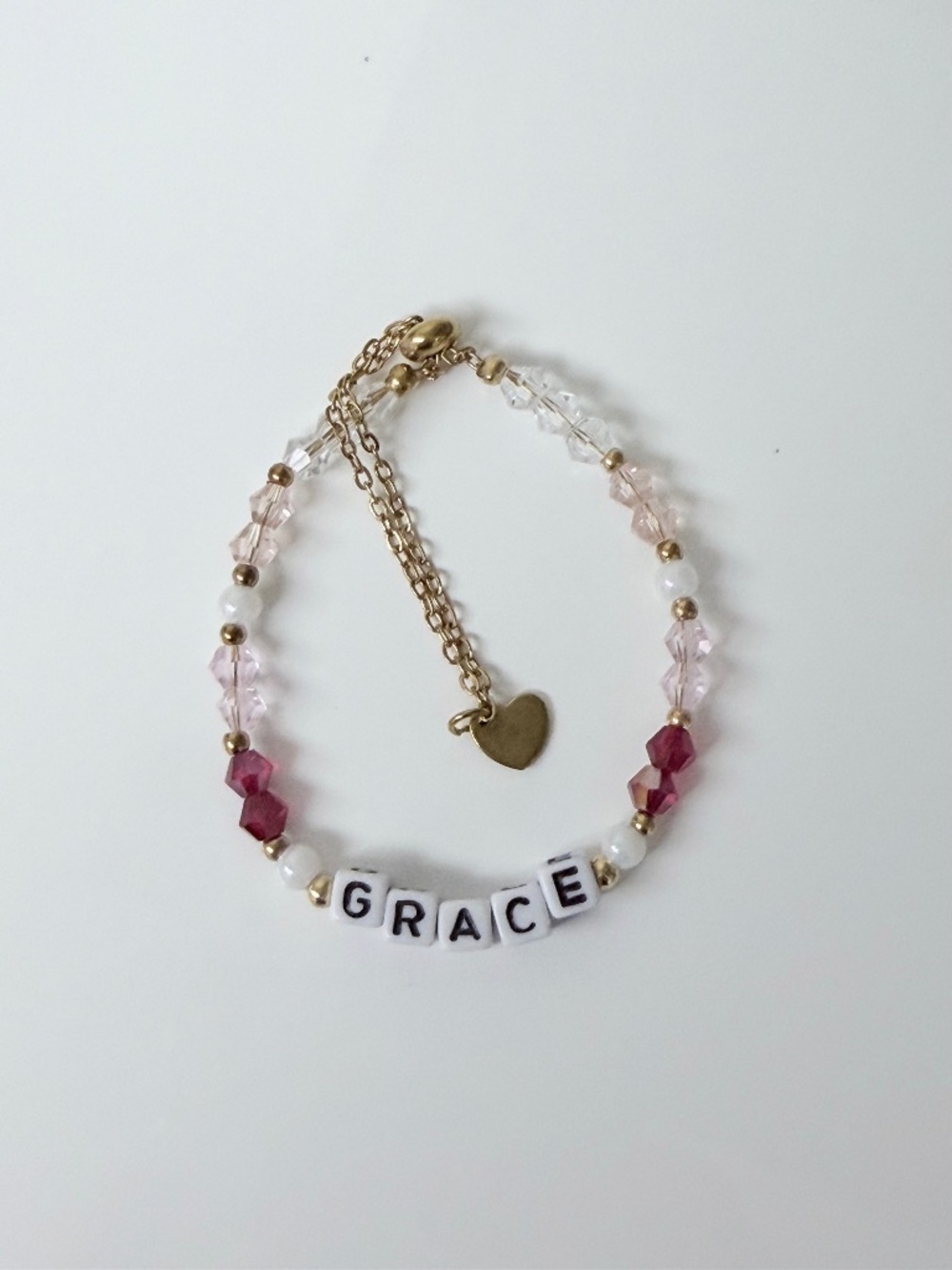 Grace Gold & Pink Beaded Word Bolo Slider Bracelet | Cancer Support Fundraiser
